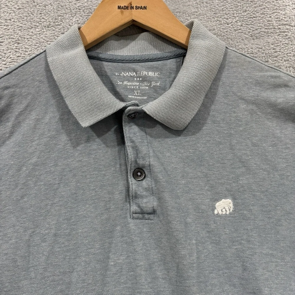 Banana Republic Polo Shirt Men's XL Textured Short Sleeve Elephant Logo Blue